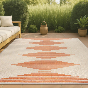 HomeRoots 5' X 8' Beige and Orange Abstract Area Rug - Stylish, Durable, Indoor/Outdoor Design for Any Space 702664