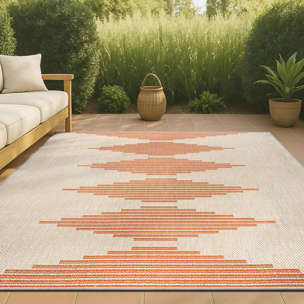 HomeRoots 5' X 8' Beige and Orange Abstract Area Rug - Stylish, Durable, Indoor/Outdoor Design for Any Space 702664
