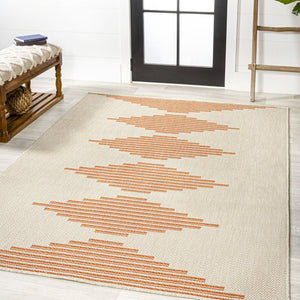 HomeRoots 5' X 8' Beige and Orange Abstract Area Rug - Stylish, Durable, Indoor/Outdoor Design for Any Space 702664