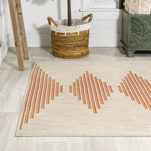 HomeRoots 5' X 8' Beige and Orange Abstract Area Rug - Stylish, Durable, Indoor/Outdoor Design for Any Space 702664