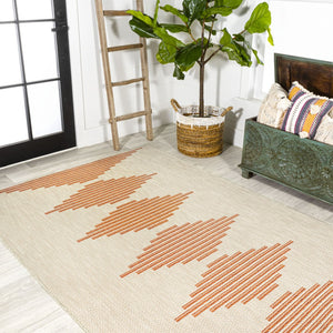 HomeRoots 5' X 8' Beige and Orange Abstract Area Rug - Stylish, Durable, Indoor/Outdoor Design for Any Space 702664