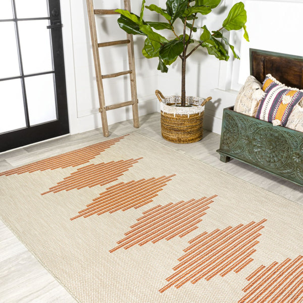 HomeRoots 5' X 8' Beige and Orange Abstract Area Rug - Stylish, Durable, Indoor/Outdoor Design for Any Space 702664