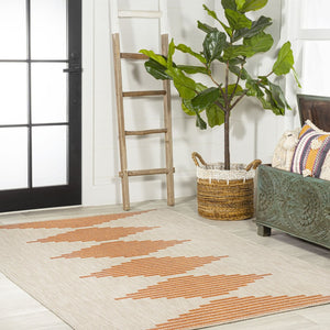 HomeRoots 5' X 8' Beige and Orange Abstract Area Rug - Stylish, Durable, Indoor/Outdoor Design for Any Space 702664