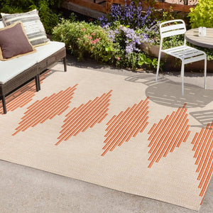 HomeRoots 5' X 8' Beige and Orange Abstract Area Rug - Stylish, Durable, Indoor/Outdoor Design for Any Space 702664