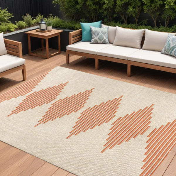 HomeRoots 8' X 10' Beige and Orange Abstract Area Rug - Stylish Indoor/Outdoor Design for Modern Spaces 702665