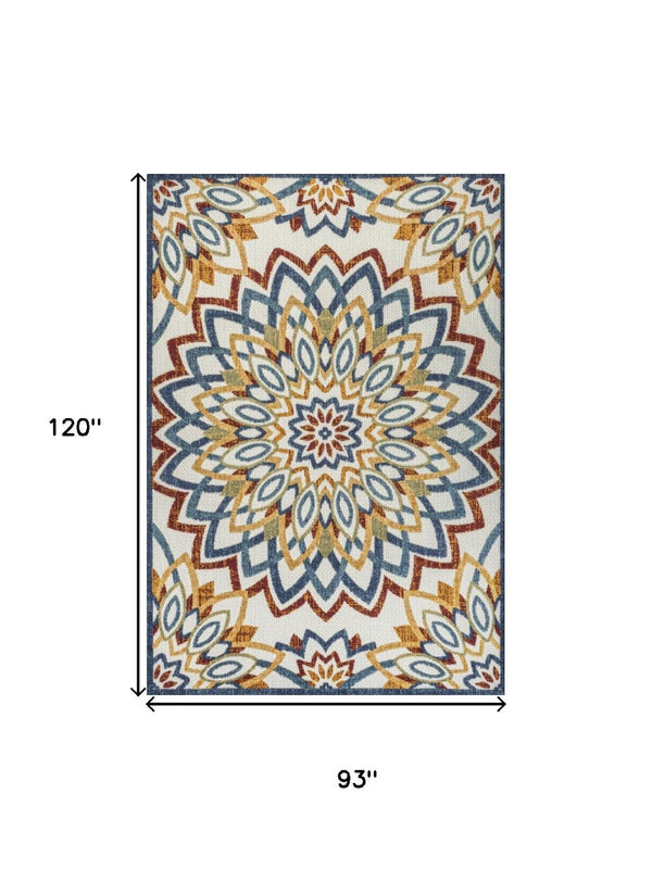 HomeRoots 8' X 10' Vibrant Medallion Area Rug – Durable Indoor/Outdoor Design in Bold Red, Blue, and Yellow! 702671