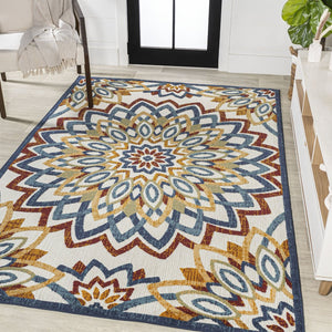HomeRoots 8' X 10' Vibrant Medallion Area Rug – Durable Indoor/Outdoor Design in Bold Red, Blue, and Yellow! 702671