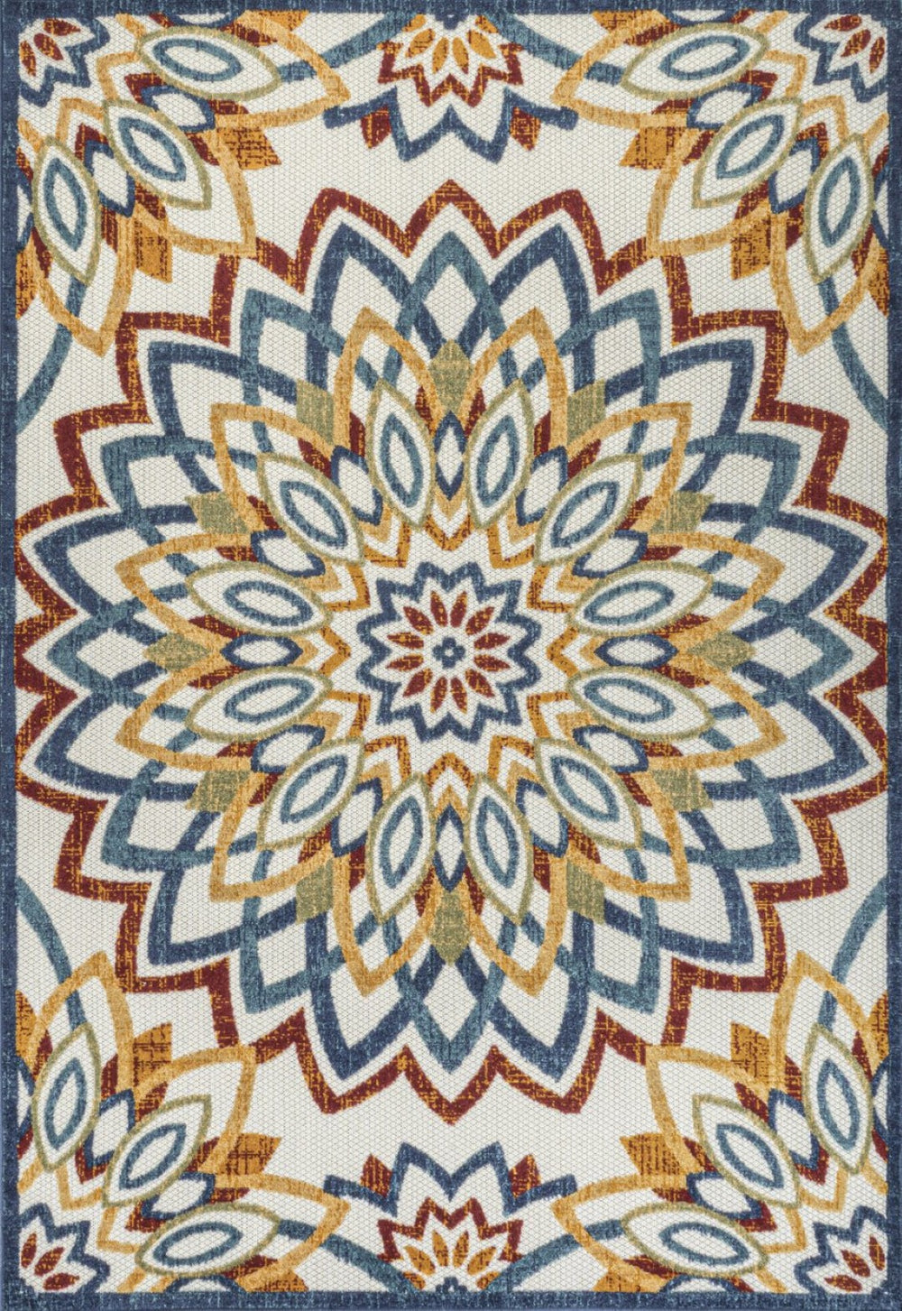 HomeRoots 8' X 10' Vibrant Medallion Area Rug – Durable Indoor/Outdoor Design in Bold Red, Blue, and Yellow! 702671