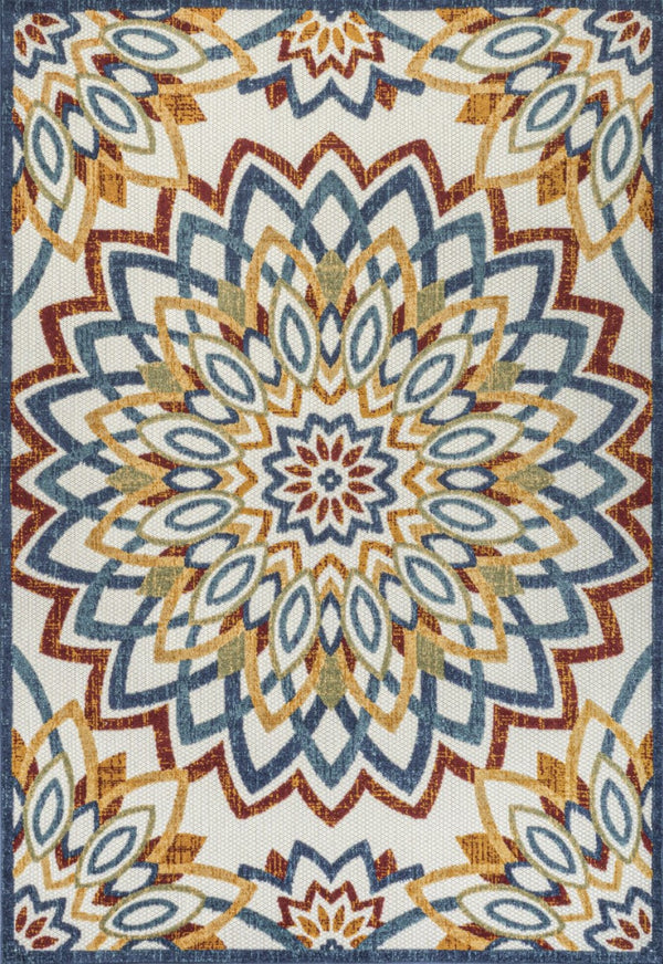 HomeRoots 8' X 10' Vibrant Medallion Area Rug – Durable Indoor/Outdoor Design in Bold Red, Blue, and Yellow! 702671