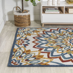 HomeRoots 8' X 10' Vibrant Medallion Area Rug – Durable Indoor/Outdoor Design in Bold Red, Blue, and Yellow! 702671
