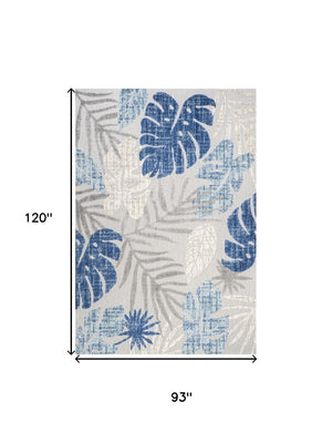 HomeRoots 8' X 10' Light Gray & Navy Floral Indoor/Outdoor Area Rug - Durable, Elegant Design for All Spaces 702676