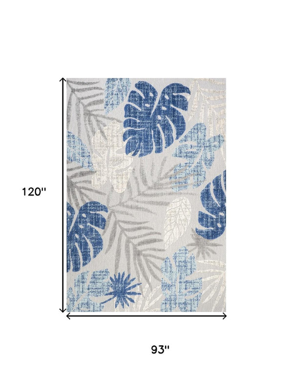 HomeRoots 8' X 10' Light Gray & Navy Floral Indoor/Outdoor Area Rug - Durable, Elegant Design for All Spaces 702676
