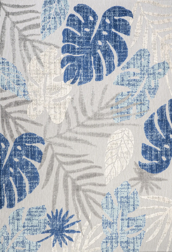 HomeRoots 8' X 10' Light Gray & Navy Floral Indoor/Outdoor Area Rug - Durable, Elegant Design for All Spaces 702676