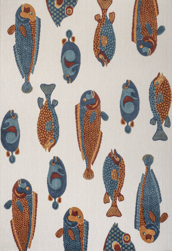 HomeRoots 5' Stylish Navy Blue, Orange & Cream Animal Print Area Rug for Indoor/Outdoor Spaces - Durable & Chic 702680