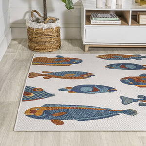 HomeRoots 5' Stylish Navy Blue, Orange & Cream Animal Print Area Rug for Indoor/Outdoor Spaces - Durable & Chic 702680