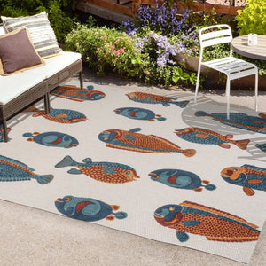 HomeRoots 5' Stylish Navy Blue, Orange & Cream Animal Print Area Rug for Indoor/Outdoor Spaces - Durable & Chic 702680