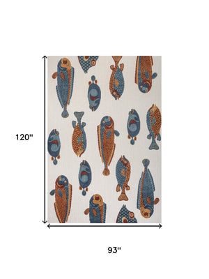 HomeRoots 8' X 10' Navy Blue, Orange & Cream Animal Print Rug – Stylish Indoor/Outdoor Design for Any Space! 702681