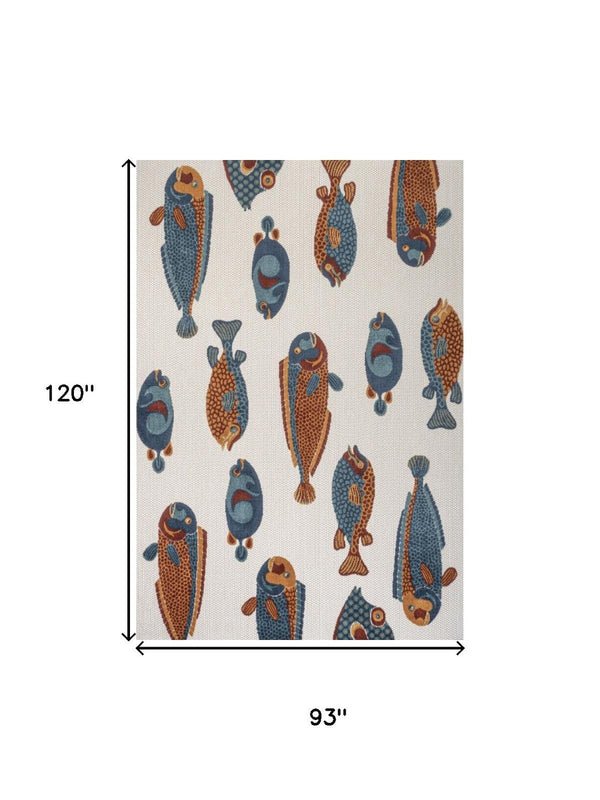 HomeRoots 8' X 10' Navy Blue, Orange & Cream Animal Print Rug – Stylish Indoor/Outdoor Design for Any Space! 702681