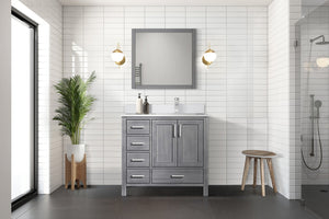 English Elm Distressed Grey Bath Vanity With Cultured Marble Top & 34" Mirror - Timeless Charm & Storage Solution B2731S00785