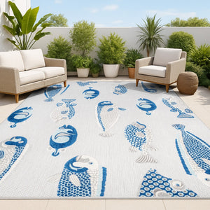 HomeRoots 5' Stylish Gray and Navy Blue Animal Print Area Rug – Durable Indoor/Outdoor Design for Versatile Spaces 702685