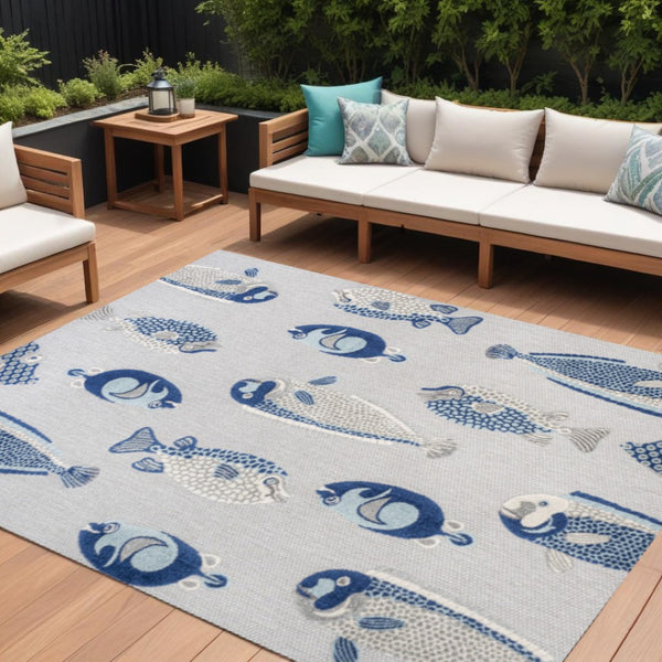 HomeRoots 8' X 10' Gray and Navy Blue Animal Print Area Rug - Stylish Indoor/Outdoor Decor with Low-Maintenance Care 702686