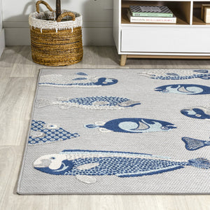 HomeRoots 8' X 10' Gray and Navy Blue Animal Print Area Rug - Stylish Indoor/Outdoor Decor with Low-Maintenance Care 702686