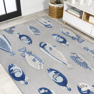HomeRoots 8' X 10' Gray and Navy Blue Animal Print Area Rug - Stylish Indoor/Outdoor Decor with Low-Maintenance Care 702686