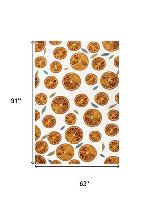 HomeRoots 5' Orange and Cream Polka Dot Area Rug - Stylish Indoor/Outdoor Comfort with Weather-Resistant Design 702690