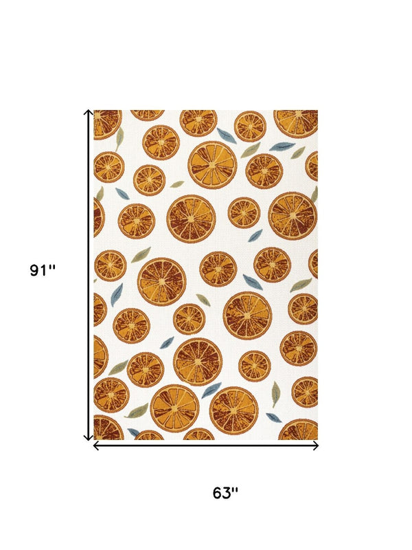 HomeRoots 5' Orange and Cream Polka Dot Area Rug - Stylish Indoor/Outdoor Comfort with Weather-Resistant Design 702690