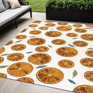 HomeRoots 5' Orange and Cream Polka Dot Area Rug - Stylish Indoor/Outdoor Comfort with Weather-Resistant Design 702690