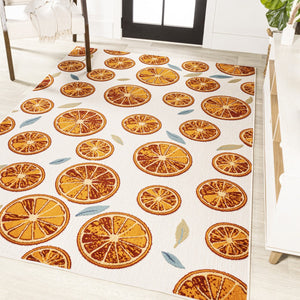 HomeRoots 5' Orange and Cream Polka Dot Area Rug - Stylish Indoor/Outdoor Comfort with Weather-Resistant Design 702690
