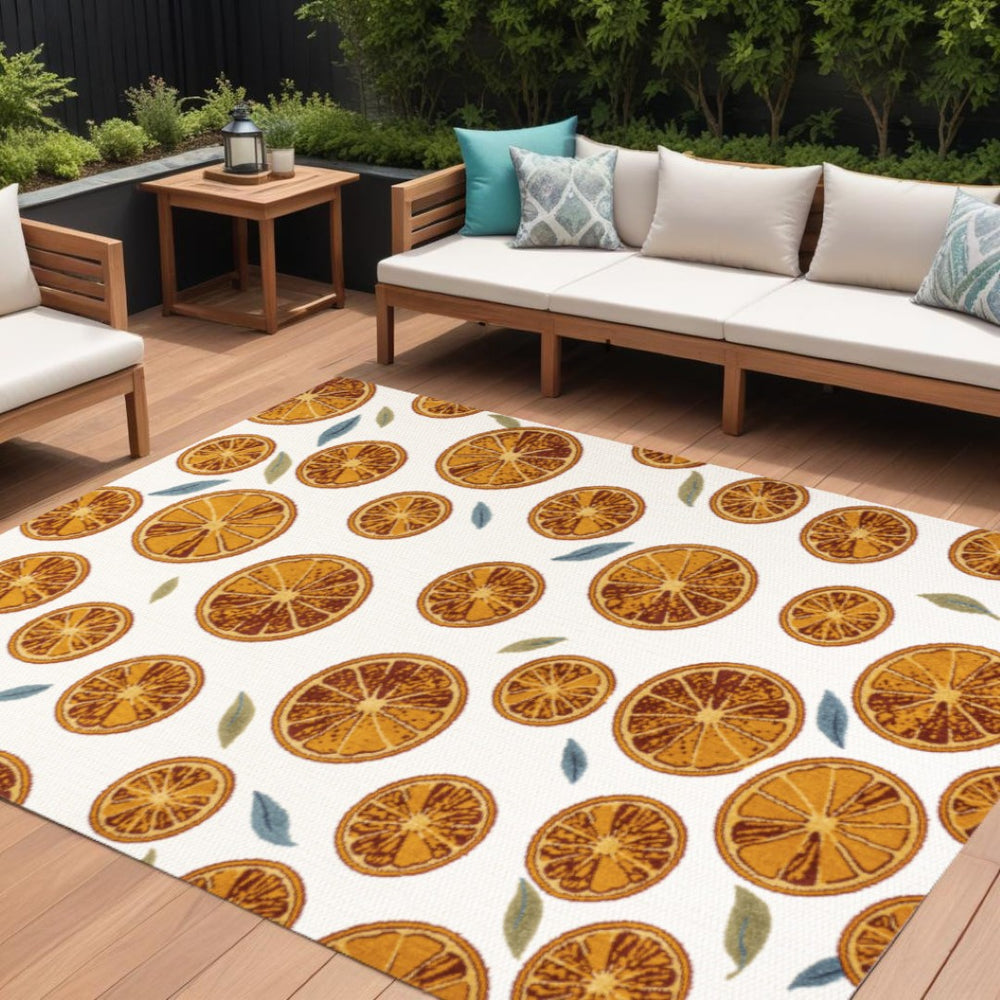 HomeRoots 8' X 10' Vibrant Orange and Cream Polka Dot Indoor-Outdoor Rug - Durable, Stylish, Easy to Clean! 702691