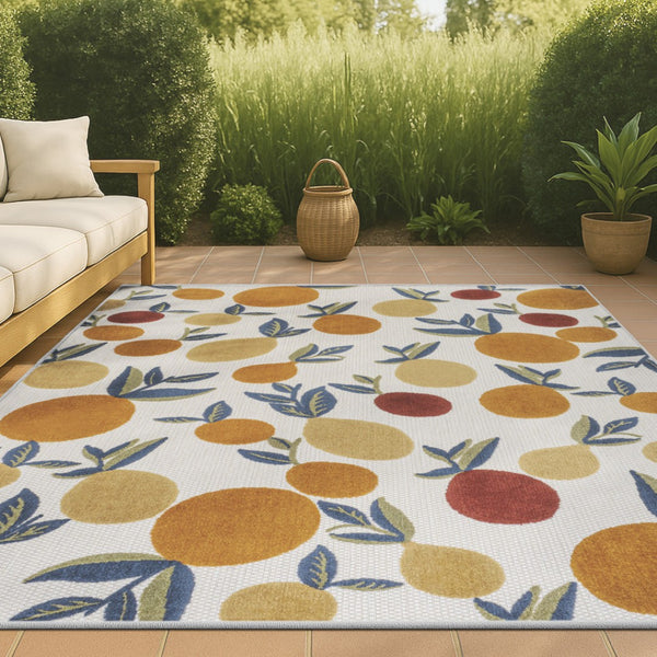 HomeRoots 5' Polka Dot Area Rug in Orange, Beige & Cream - Durable Indoor/Outdoor Design for Any Space! 702699