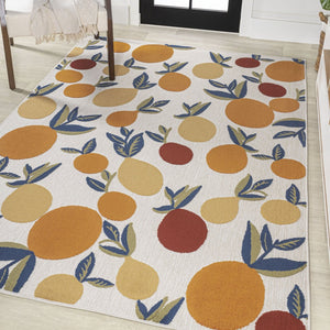 HomeRoots 5' Polka Dot Area Rug in Orange, Beige & Cream - Durable Indoor/Outdoor Design for Any Space! 702699