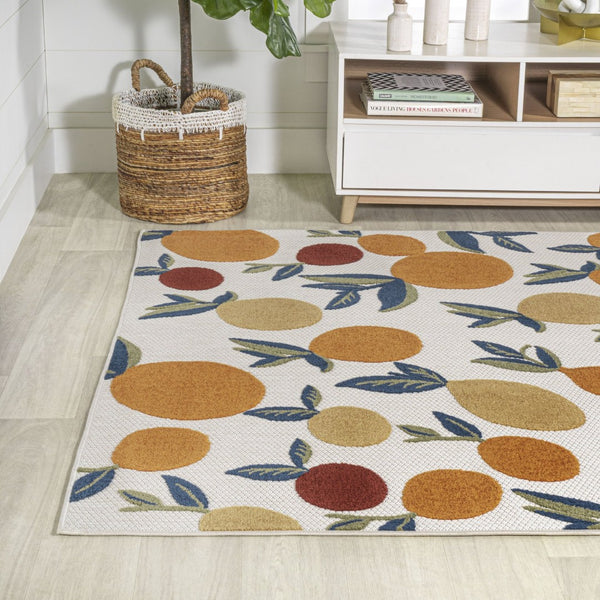 HomeRoots 5' Polka Dot Area Rug in Orange, Beige & Cream - Durable Indoor/Outdoor Design for Any Space! 702699