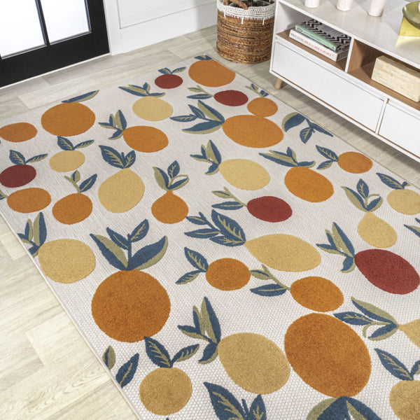 HomeRoots 5' Polka Dot Area Rug in Orange, Beige & Cream - Durable Indoor/Outdoor Design for Any Space! 702699