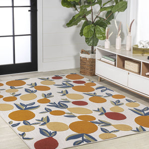 HomeRoots 5' Polka Dot Area Rug in Orange, Beige & Cream - Durable Indoor/Outdoor Design for Any Space! 702699