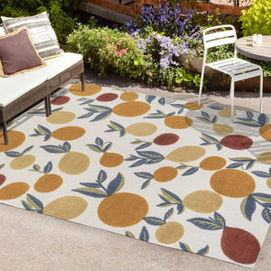 HomeRoots 5' Polka Dot Area Rug in Orange, Beige & Cream - Durable Indoor/Outdoor Design for Any Space! 702699
