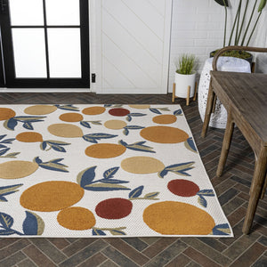 HomeRoots 5' Polka Dot Area Rug in Orange, Beige & Cream - Durable Indoor/Outdoor Design for Any Space! 702699