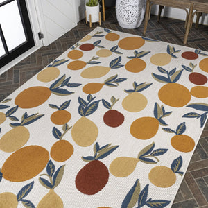 HomeRoots 5' Polka Dot Area Rug in Orange, Beige & Cream - Durable Indoor/Outdoor Design for Any Space! 702699