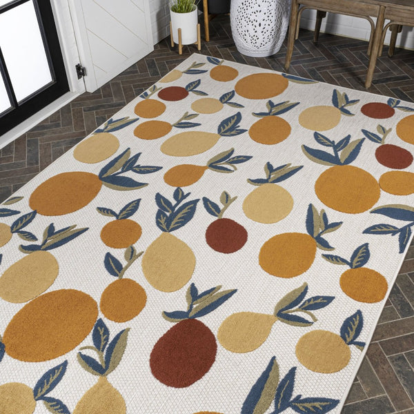 HomeRoots 5' Polka Dot Area Rug in Orange, Beige & Cream - Durable Indoor/Outdoor Design for Any Space! 702699