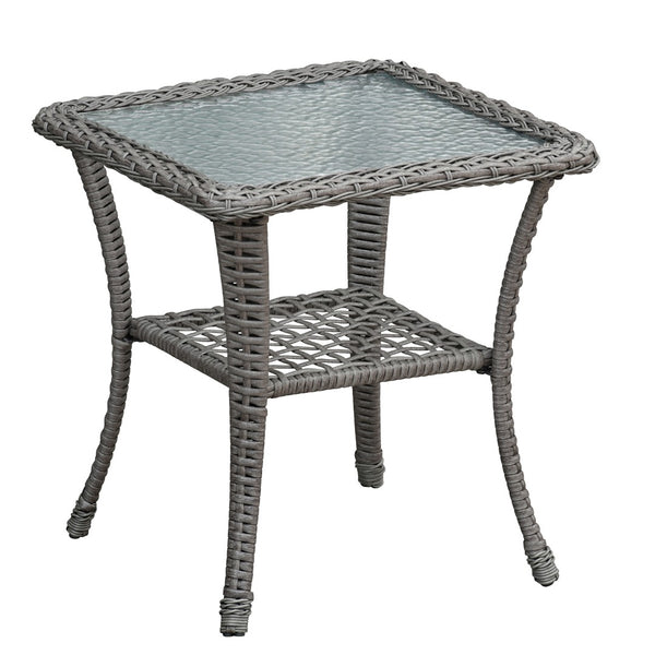 English Elm 3 Piece Outdoor Wicker Bistro Set with Swivel Rockers and Tempered Glass Table W1889P494796