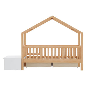 English Elm Toddler Playhouse Bed Solid Pine Frame with Storage Drawers Safety Gate Kids Room N899P429858N