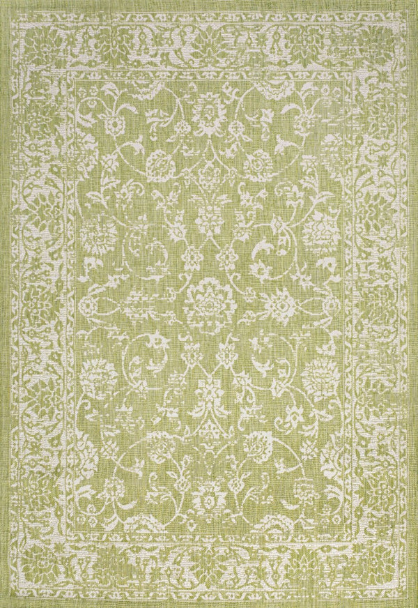 HomeRoots 5' Green and Cream Medallion Area Rug - Versatile Indoor/Outdoor Design for Timeless Elegance 702704