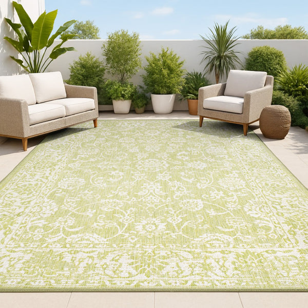HomeRoots 8' X 10' Green and Cream Medallion Area Rug - Stylish, Durable for Indoor & Outdoor Spaces, Easy Care 702707