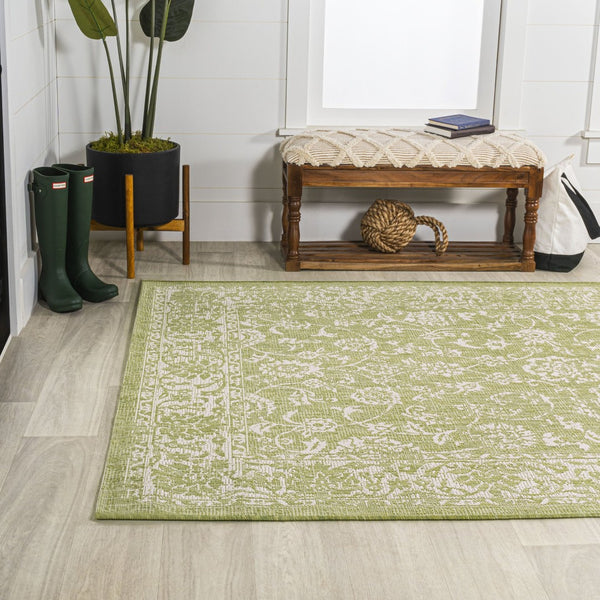 HomeRoots 8' X 10' Green and Cream Medallion Area Rug - Stylish, Durable for Indoor & Outdoor Spaces, Easy Care 702707