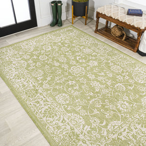 HomeRoots 8' X 10' Green and Cream Medallion Area Rug - Stylish, Durable for Indoor & Outdoor Spaces, Easy Care 702707