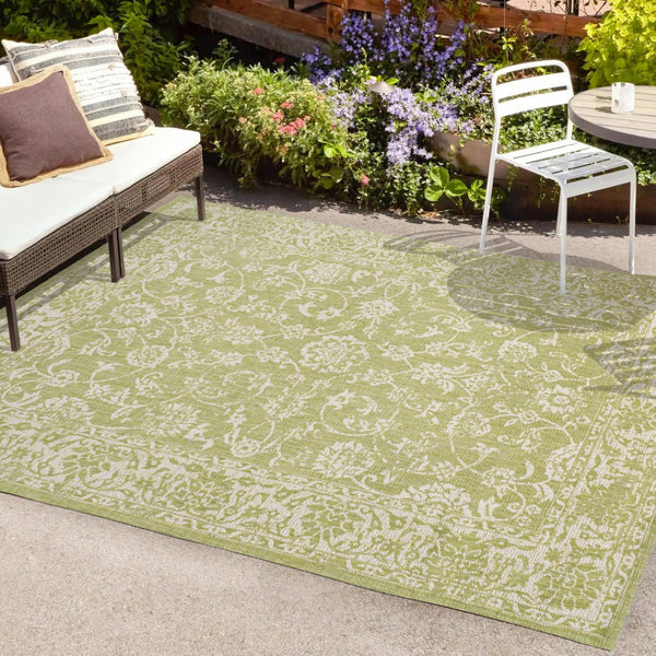 HomeRoots 8' X 10' Green and Cream Medallion Area Rug - Stylish, Durable for Indoor & Outdoor Spaces, Easy Care 702707