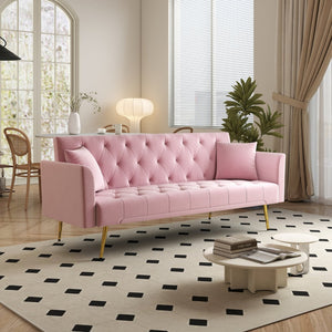 English Elm Modern Tufted Velvet Sleeper Sofa Retro Style Convertible Fold Flat for Compact Spaces Pink W2353P399455