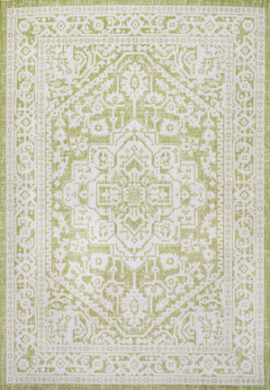 HomeRoots 8' X 10' Elegant Green and Cream Medallion Rug - Versatile Indoor/Outdoor Accent for Any Space 702718
